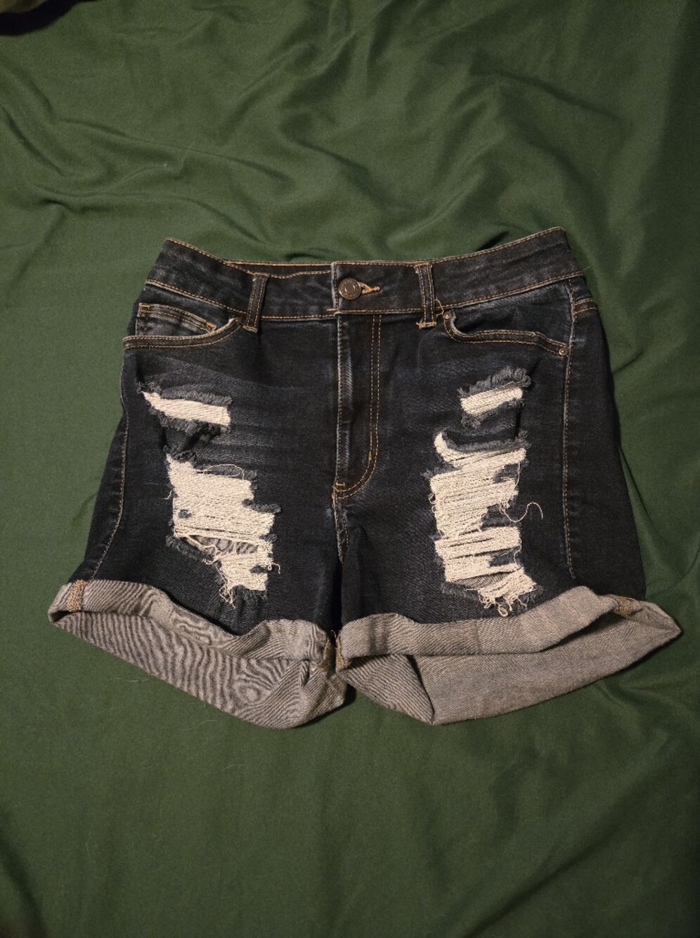 Refuge Miami Size 7 Dark Wash Distressed Denim Shorts Rolled Cuff